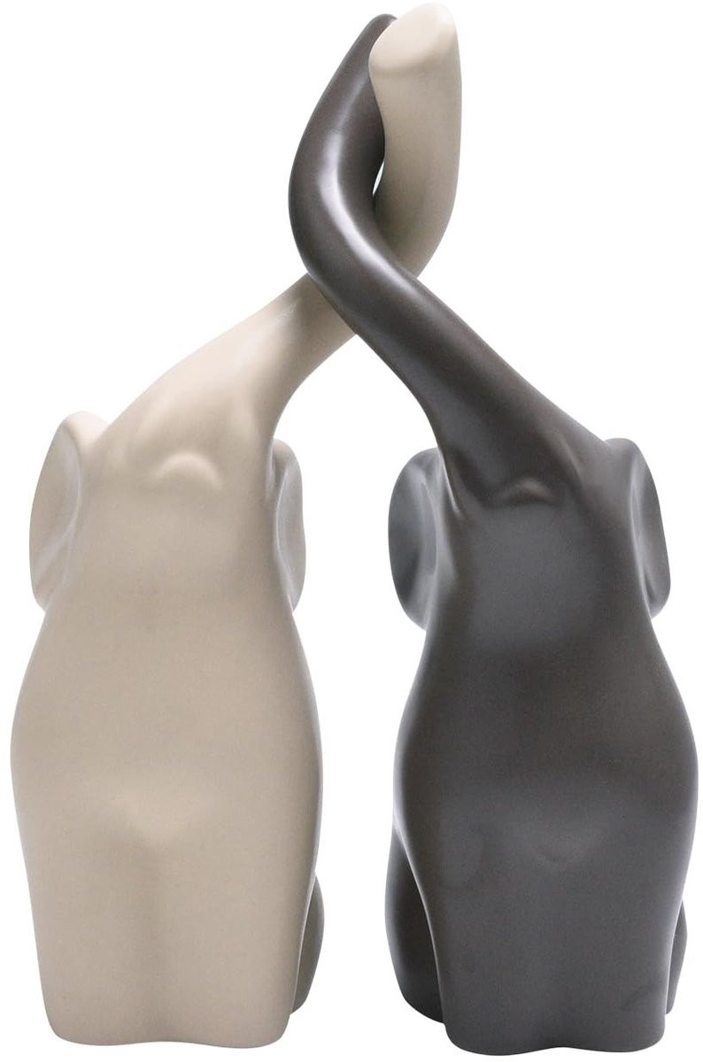 Omgoods Moderne Keramische Olifanten Sculptuur Set van 2 - Hoogte: 18 cm