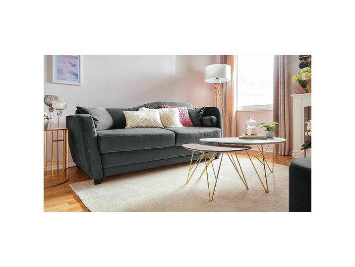 Schlafsofa Teresina mit Matratze Grau/Grau Samt 192cm Ausrichtung rechts Glamour