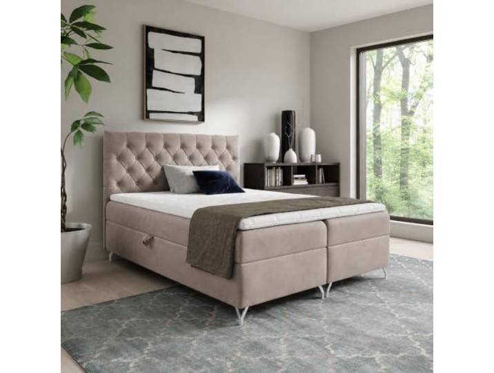 Home Collective Elegantes Polsterbett und Doppelbett, praktischer Stauraum, weicher Samtstoff, Knopfheftung, stilvolle Metallfüße