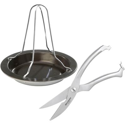 Hähnchenbräter WESTMARK "Modern", silber (schwarz, edelstahlfarben), Ø:21,2cm, Edelstahl, Backbleche, inkl. Geflügelschere aus Edelstahl