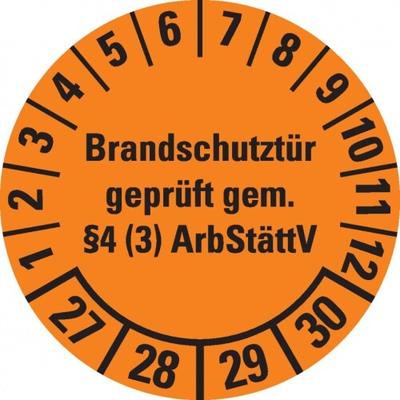 Dreifke® Prüfplakette Brandschutztür 27-30, orange, Dokumentenfolie, Ø 30mm, 18 St/Bogen