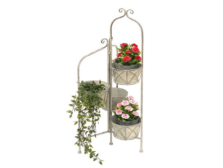 DanDiBo Blumentreppe mit 4 Töpfen Metall Weiß Grau 100 cm 96128, 42x100x35 cm, Wohnzimmer, Wohnzimmertische, Blumenständer