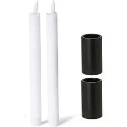 2X Stabkerzenhalter magnetisch SCHWARZ 2 ,8x5cm Kerzenständer Magnet mit LED-Stabkerzen elektrisch Flackereffekt Premium Echtwachskerze Kerzenhalter Tafelkerzen Tischdekoration Weihnachten