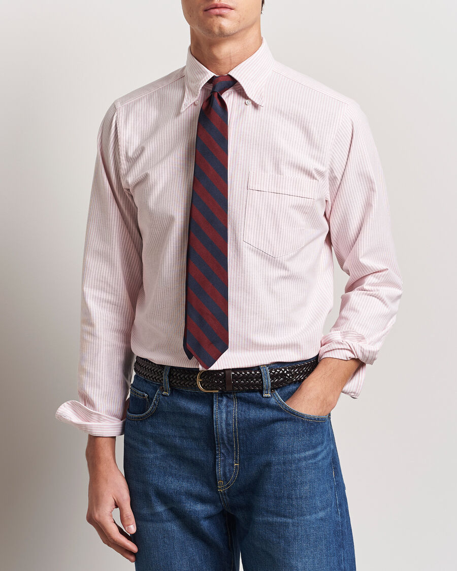 Drake's Striped Button Down Oxford Shirt Pink men L) Pink