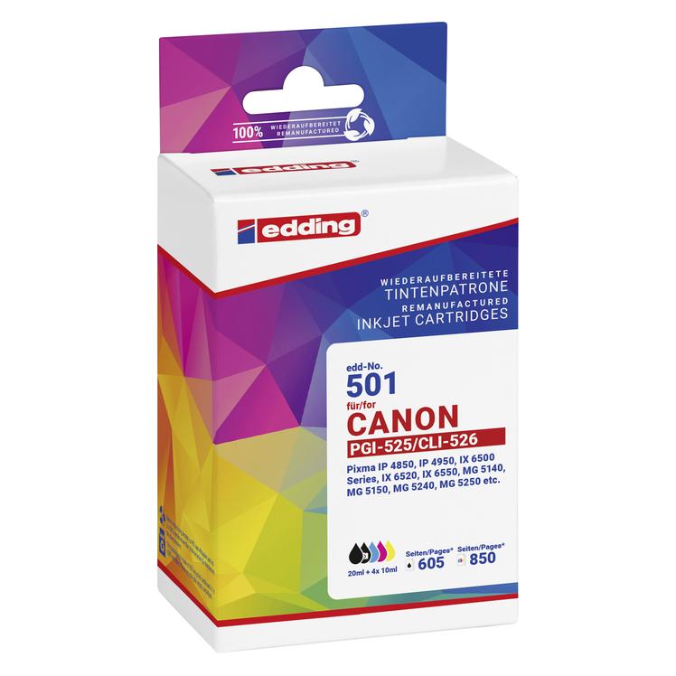 Edding EDD-501 2x schwarz, cyan, magenta, gelb Druckerpatronen kompatibel zu Canon PGI-525 BK, CLI-5 (BK, C, M, Y) (18-501/18-501-01)