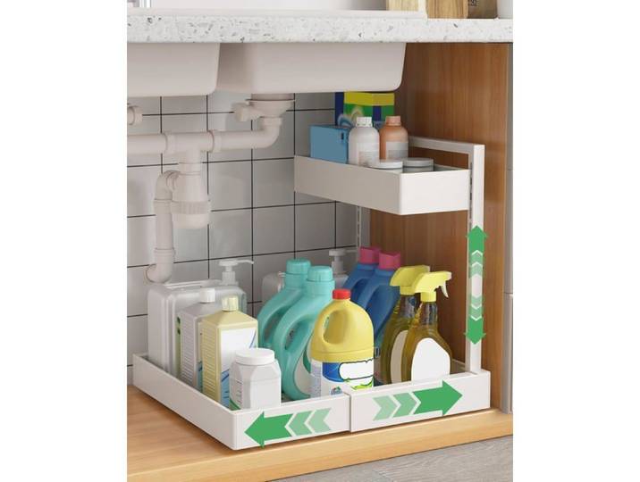 Rangement Sous Evier Cuisine 2 Étages Métal Organisateur[IN38]