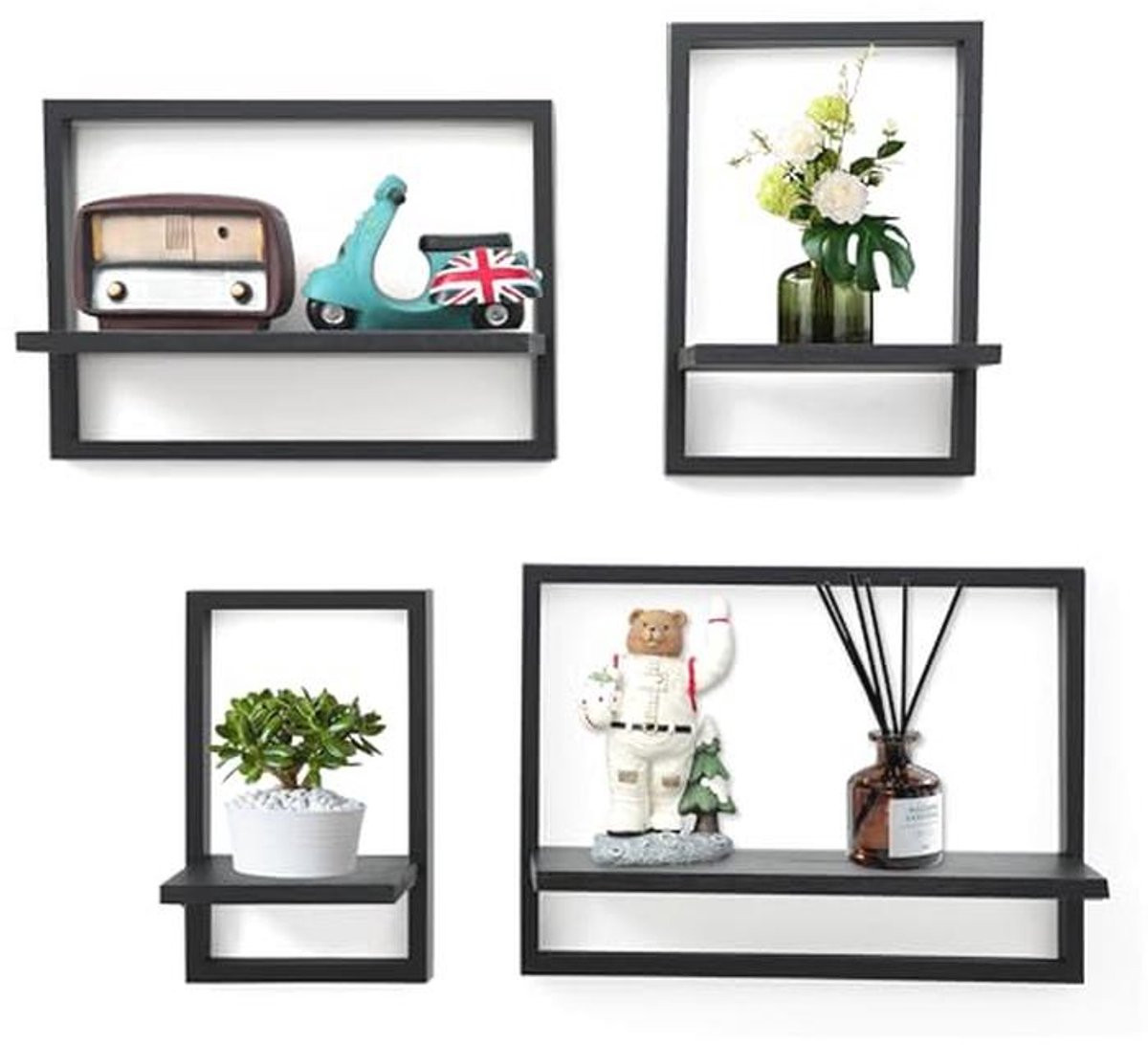 Set van 4 vierkante zwevende wandplanken voor moderne decoratie en opslag