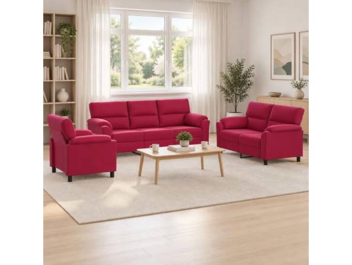 Sofa-Set 3 Pieces Weinrot Samt mit Metallrahmen Kissenrücken-Design,konische Beine,Metallgestell,Samtbezug,Alltagspflege mit trockenem Tuch