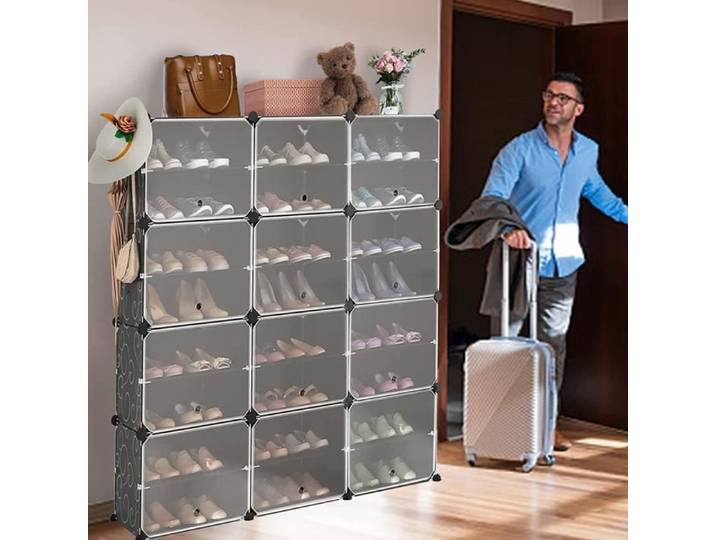 Armoire à Chaussures - HSTURYZ - Étagère à Chaussures - Grande Capacité de 12 Cubes - Noir