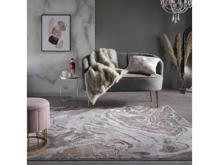 Kurzflorteppich Marbled Pink/Rosa 200 x 290cm Netzstoff
