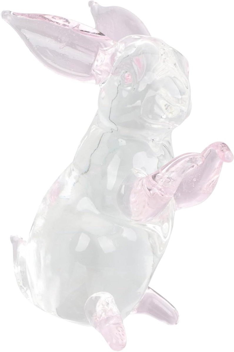 Konijnenbeeldje Kristal Roze - Glazen Decoratie voor op Tafel - 7.5 x 6.5 cm