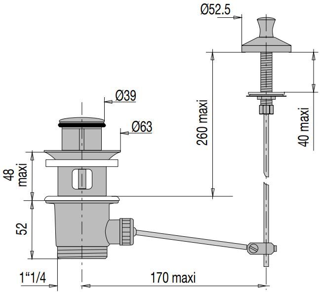 Bonde automatique pour lavabo laiton avec tirette verticale VALENTIN 00 100100 000 00
