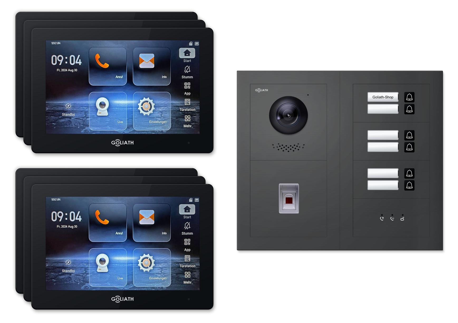 Goliath Premium IP GL-IPH655A.3 Video-Türsprechanlage, 6 Familien, 6× 7 Zoll Schwarz, Anthrazit, Aufputz