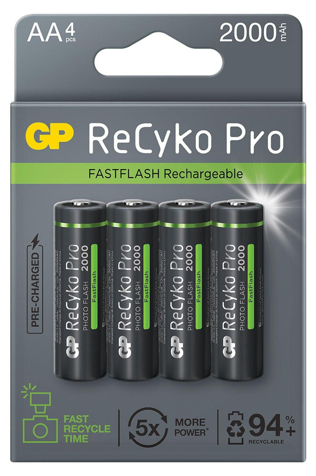GP Batteries ReCyko Pro PhotoFlash AA-batterijen 2000mAh 4 stuks