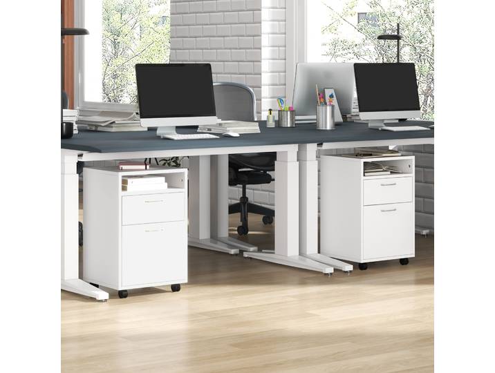 HOMCOM Lot 2 Caissons Bureau Roulettes Tiroirs Blanc
