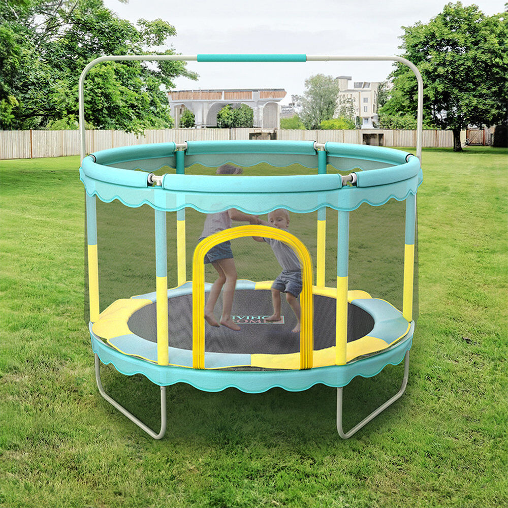 Living And Home 120cm Round with Safety Enclosure Kid / Toddler Trampoline Blue 130cm H X 120cm W X 120cm D