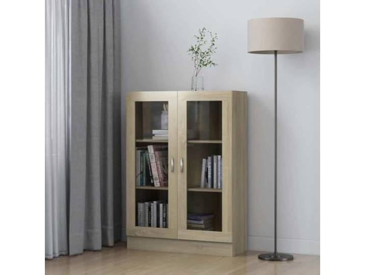 ROMHZKS Vitrinenschrank Sonoma-Eiche 82,5x30,5x115 cm Holzwerkstoff 2 Türen, 3 Fächer, robust, pflegeleicht, vielseitig, Wohnzimmer, Flur, Arbeitszimmer