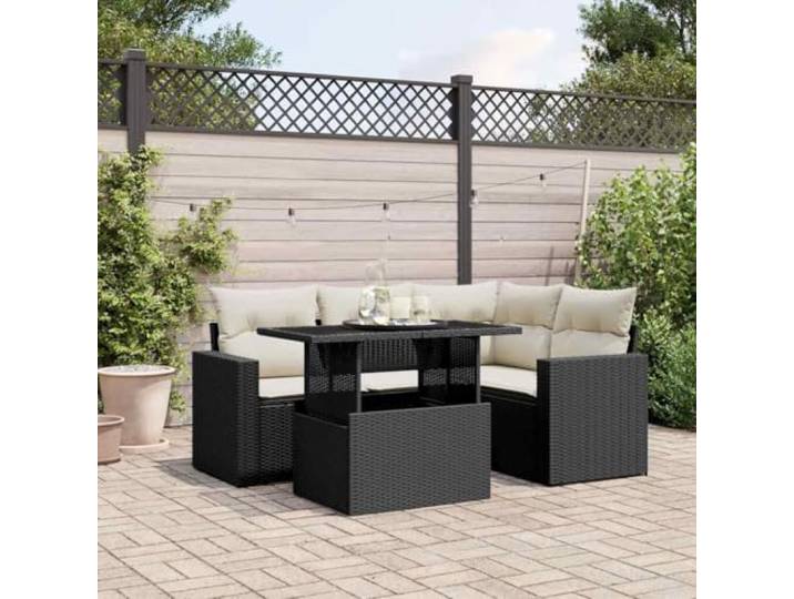 YUTAASU 5-TLG Poly Rattan Sofagarnitur Schwarz mit Kissen