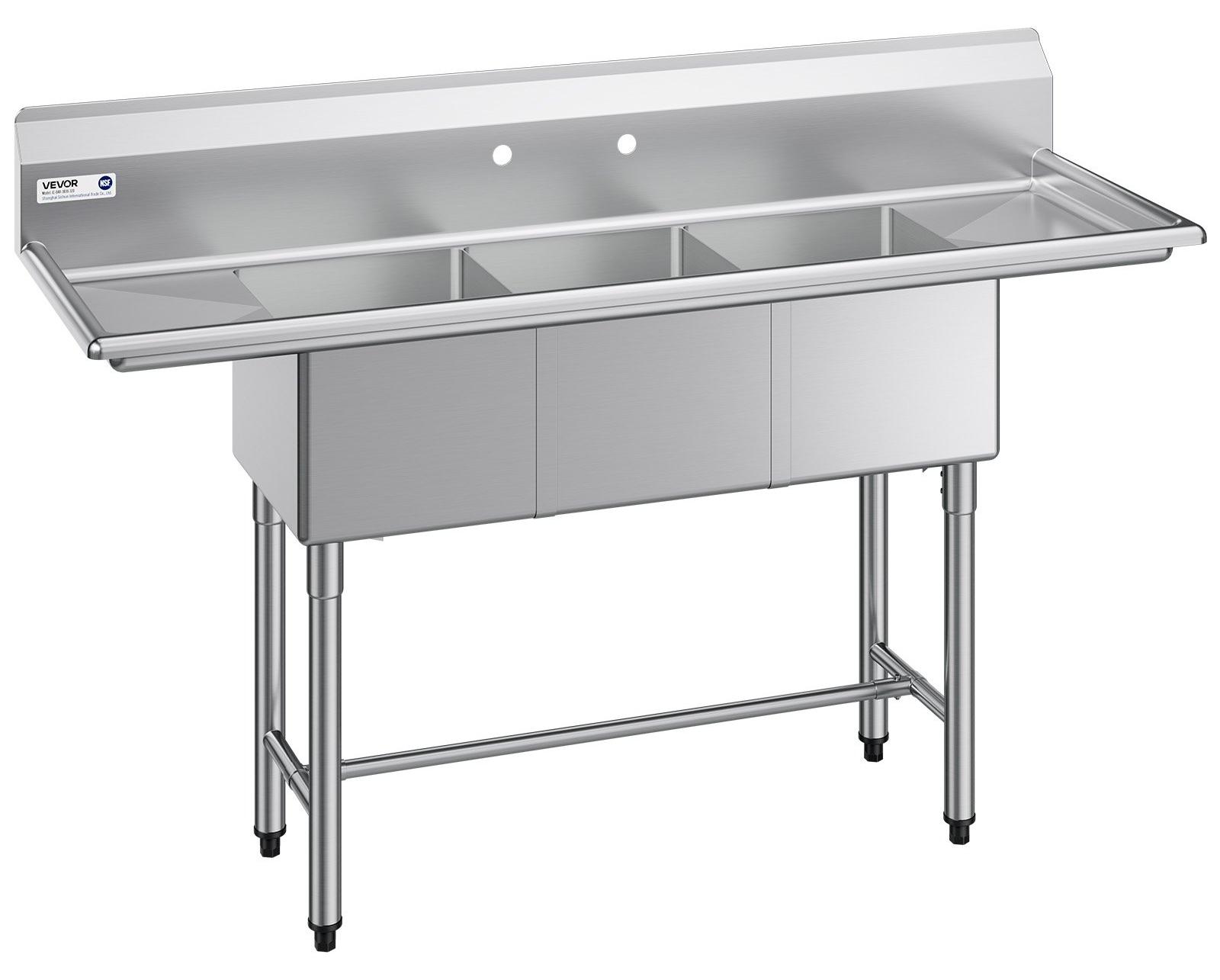 VEVOR Edelstahl Utility Sink, 1 Fach Freistehendes kleines Waschbecken inklusive Wasserhahn & Beine, 40,6 x 33 x 22,1 cm Gewerbliche Einzelbecken für Garage, Restaurant, Küche, Wäscherei, NSF-, Drei-Komponenten-Spülen-a, 356x400x279 mm
