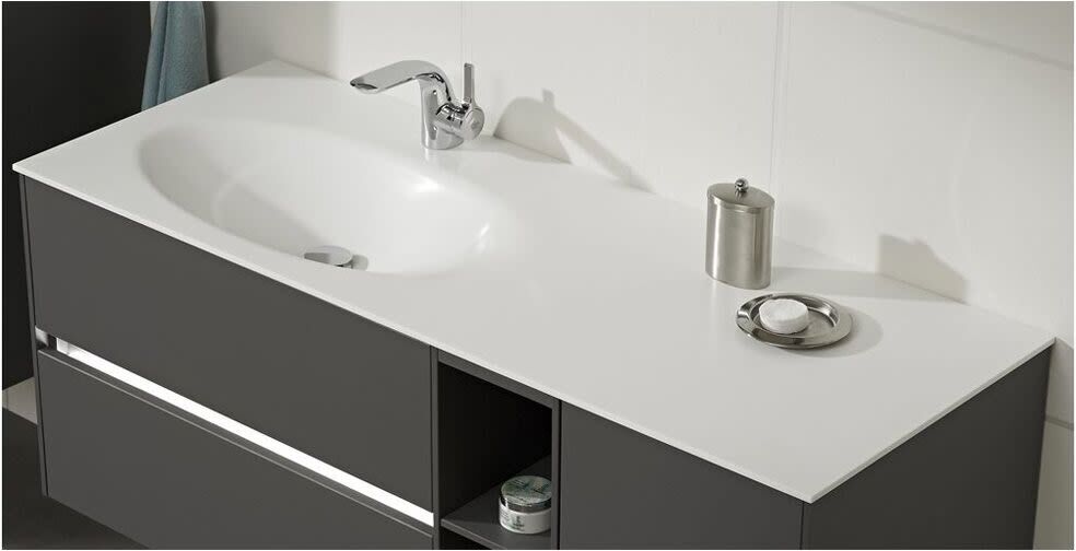 Pelipal Serie 6010 Krion-Waschtisch 133 cm, Becken links