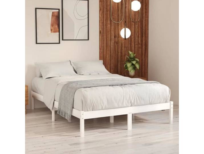 (Blanc) Cadre de lit Blanc Bois massif 150x200 cm Très grand - VIDAXL - MODE-DESGIN