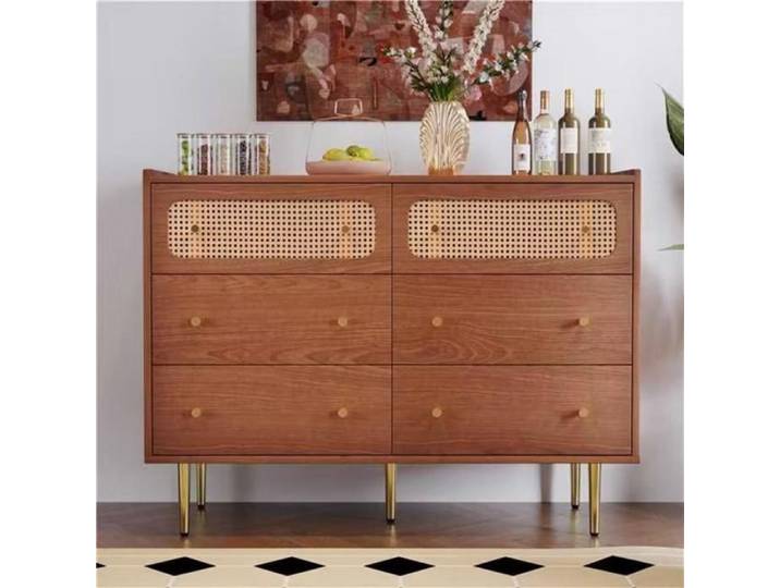 Buffet - Noyer - 6 tiroirs - Style scandinave - Dimensions 90x120x40 cm - Montage facile