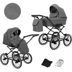 Kunert, Kinderwagen, Romantic 2in1 Kinderwagen in Grau mit Luftreifen und schwarzem Rahmen