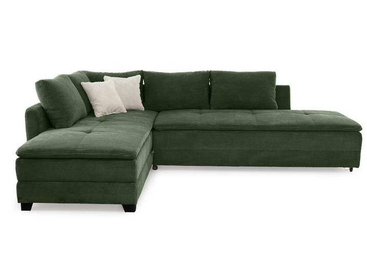 Ecksofa-Dauerschläfer Doppelbett Federkern Bettkasten Regal Couch in Cord Grün / 15164