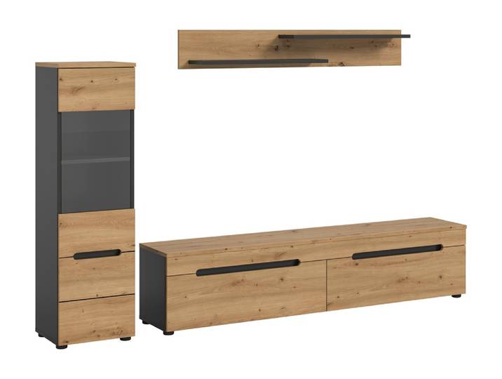 Wohnwand Anbauwand Canu , 2-teilig , Artisan / Basalt Grau ohne