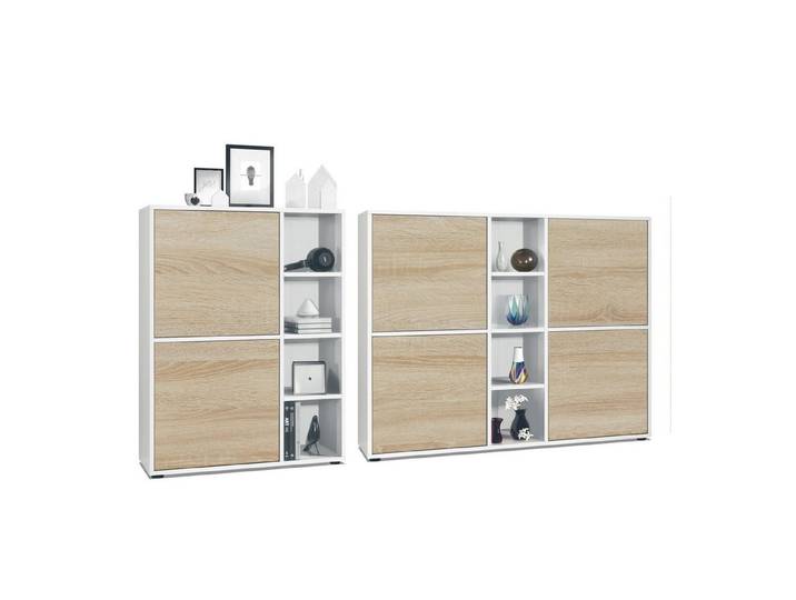 Vladon Wohnwand Miami, (Wohnraum Set, bestehend aus 2 Highboards), Weiß matt / Eiche sägerau