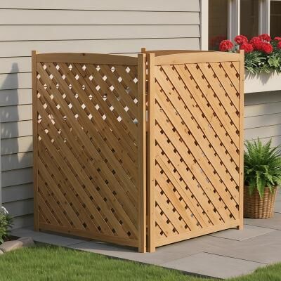 Wood 3-Panel Air Conditioner Fence Screen, Garden Fence Privacy Fence, Trash Enclosure