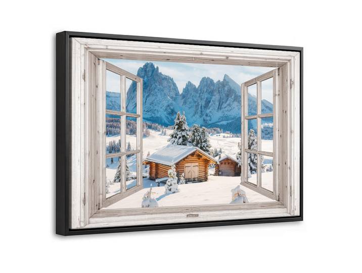 MuchoWow Leinwand Bilder mit Rahmen - Winterlandschaft - Hütte - Berge - Ausblicke - Aussicht - Natur - 30x20, Weiß Hochglanz, Rechteckig, 30x20 cm, gerahmt, Bilder & Rahmen, Bilder, Leinwandbilder