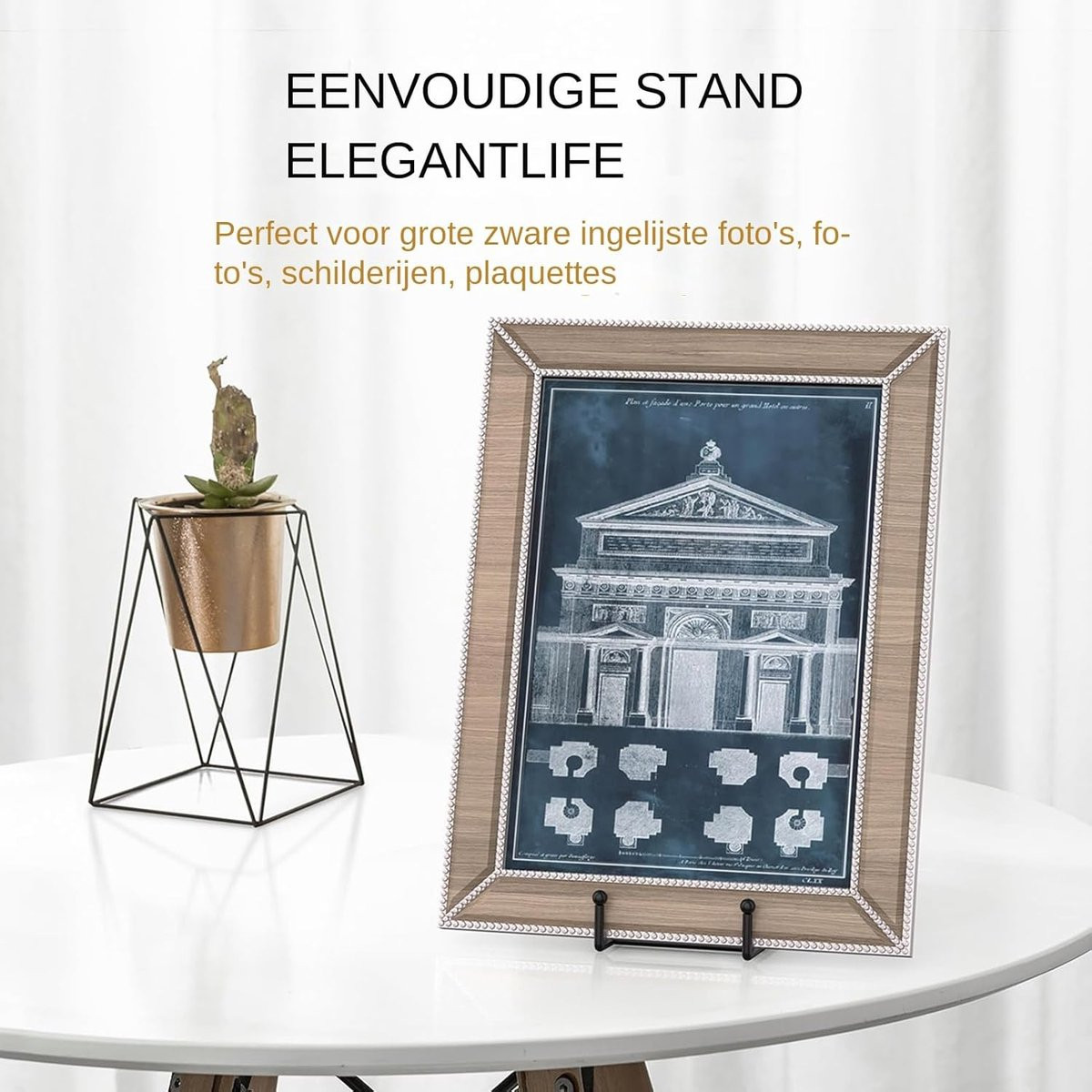 Zwarte decoratieve fotolijst houder en display standaard