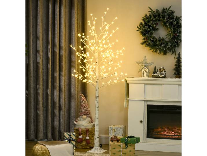 HOMCOM Arbre Lumineux LED 180 cm 180 LEDs Blanc Chaud, Arbre Artificiel de Cerisier en Fleurs, IP44, Intérieur Extérieur, Blanc