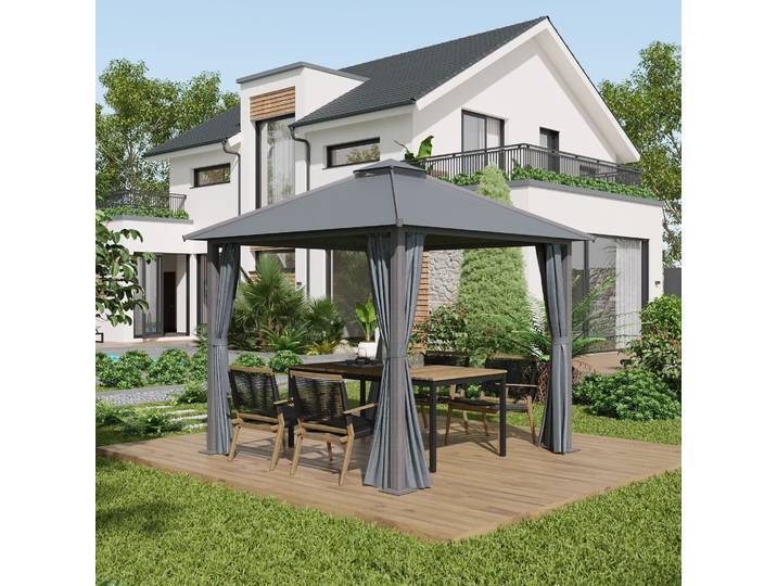 Outsunny Tonnelle Jardin 3x3m Gris Protection Solaire