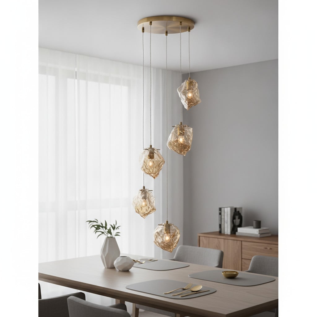 Lyora Hanglamp Odelle 5-lichts goud met amber glas