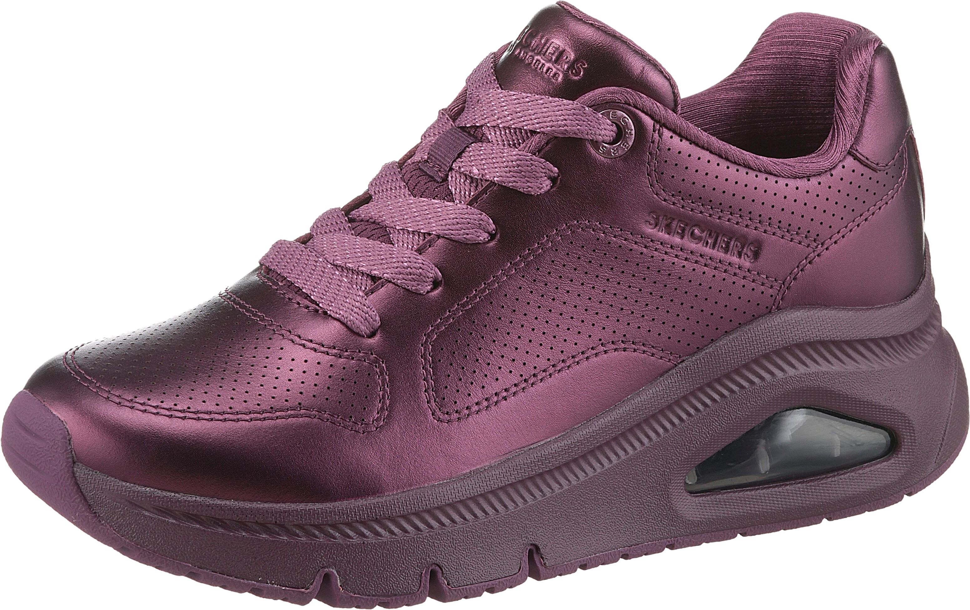Sneaker SKECHERS "UNO ICON - LUSTROUS AIR", Damen, Gr. 35, Textil, lila (weinfarben), Leder, metallic, Schuhe Sneaker, Keilsneaker, Plateausneaker, Schnürschuh im Metallic Look