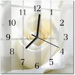 WANDUHR aus Glas 30x30 cm - Weiße Rose