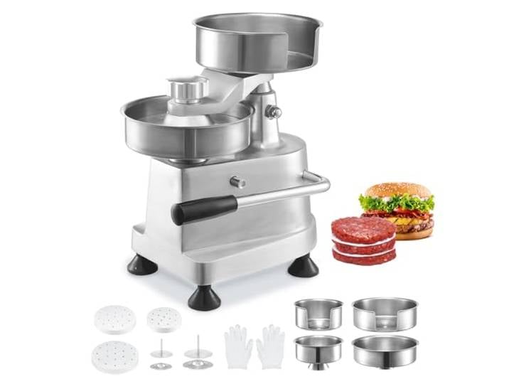 VEVOR Presse à Hamburger Commerciale 100/130/150 mm de Diamètre Machine à Burger Manuelle en INOX SUS304 Presse Steak Haché avec Poignée Ergonomique Papiers Gants pour Hamburgers Galettes Barbecue