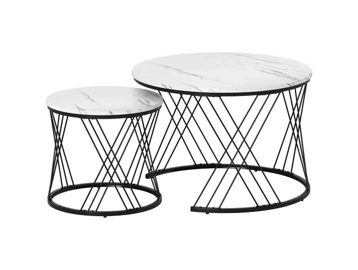 Homcom Rundes Couchtisch-Set aus 2 Tischen – Nesting-Tische in Marmoroptik mit Metallrahmen für Wohnzimmer & Schlafzimmer, Weiß, Gittergestell, 70x46.5x70 cm, Wohnzimmer, Wohnzimmertische, Couchtische