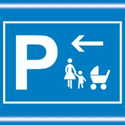HB-Druck Mutter und Kind Parkplatz Aufkleber mit Richtungspfeil links waagerecht A7 (74x105mm)