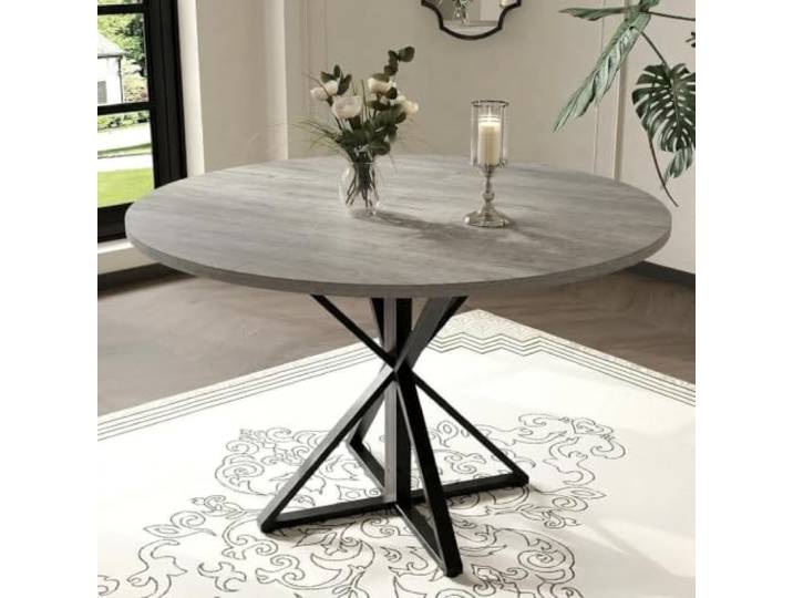 Esstisch, rund, 120 cm, leichter Esstisch für 4 bis 6 Personen, Holzplatte, Metallgestell, bis 90 kg, industrieller Esstisch für kleinen Raum, Küche, Wohnung (grau)