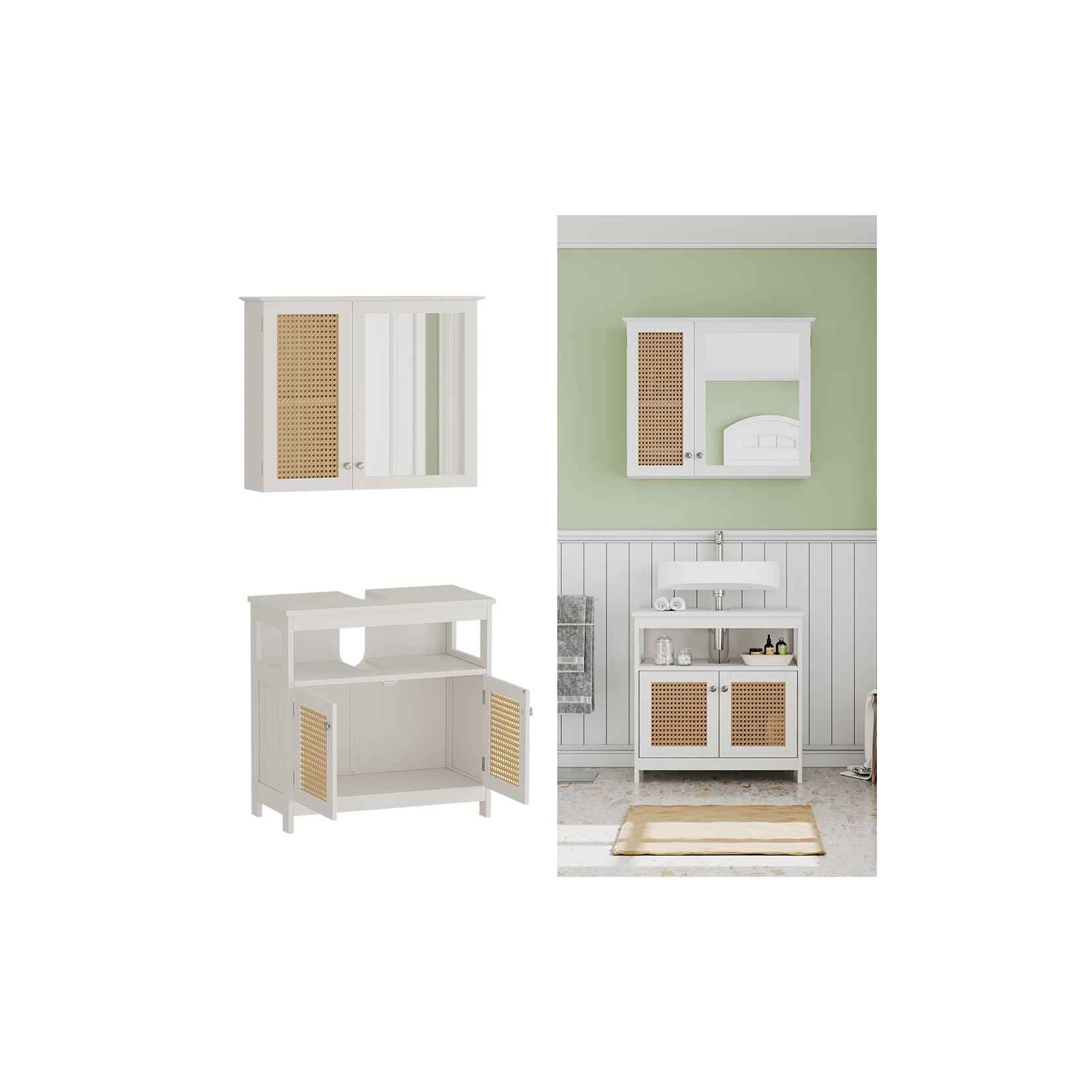 Vicco Badmöbel-Set Rosario, Weiß, moderne Serie, Badezimmer, dekorative Front, Spiegelschrank, Waschtischunterschrank