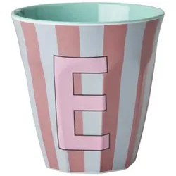 RICE Melamin Buchstabenbecher gestreift, E, rosa