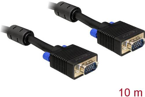 Delock VGA Anschlusskabel VGA 15pol. Stecker, VGA 15pol. Stecker 10.00m Schwarz 82560 mit Ferritkern VGA-Kabel