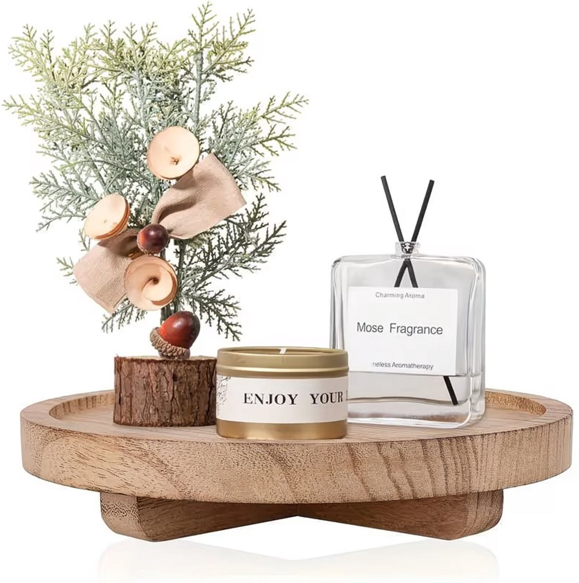Rond Natuurlijk Bruin Houten Dienblad voor Badkamer en Keuken, B/D: 25,4 x 25,4 cm