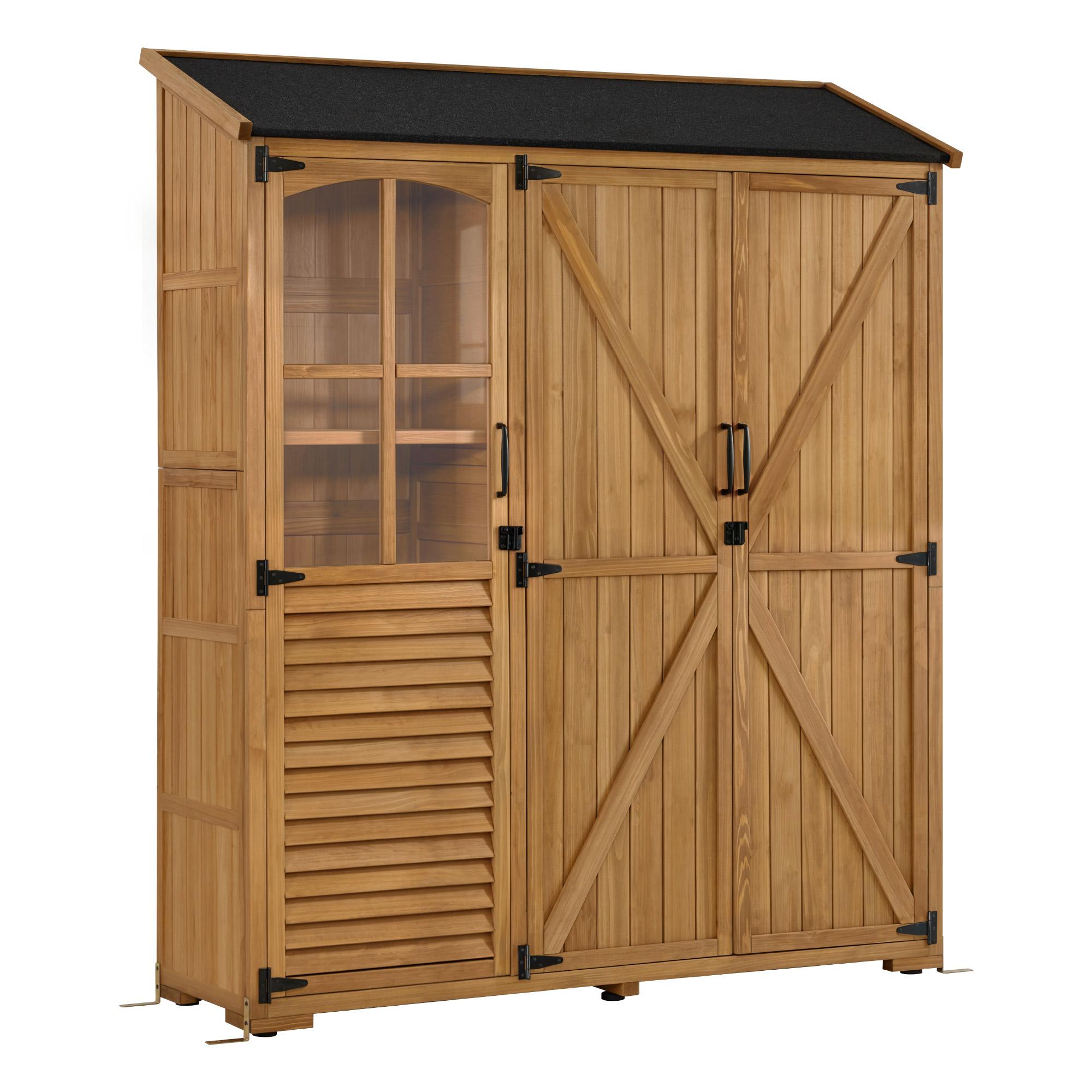 M MCombo Gartenschrank Holz mit 7 Ablagen&2 Schubladen, Geräteschuppen Wetterfest, Gartenhaus Outdoor Wasserdicht, Gerätehaus für Außenbereich, 0982