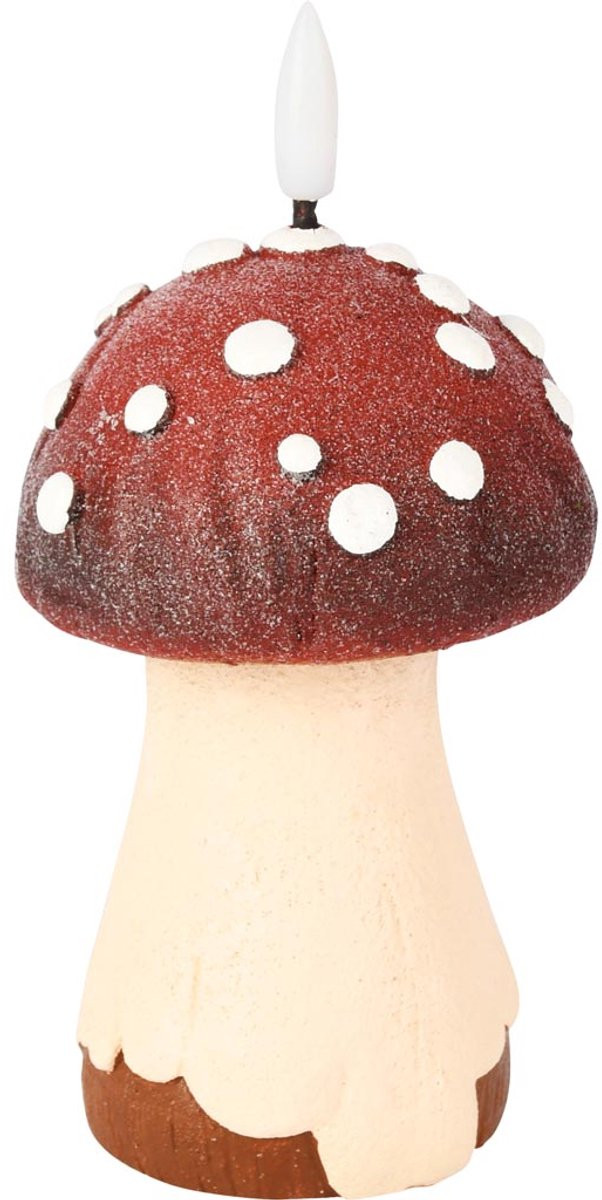 LED decoratieve kaars Mushroom rood/wit 12 cm
