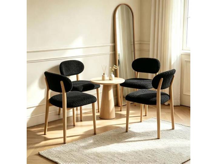 PEACHES Lot De 4 Fauteuils D'IntéRieur En Tissu Teddy Charge Maximale 120 Kg Pour Cuisine Et Espace De Repos Noir