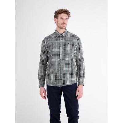 Karohemd LERROS "Legeres Karohemd aus hochwertiger Baumwolle", Herren, Gr. XL, Normalgrößen, grau (cedar grün), 100% Baumwolle, Hemden Karohemd